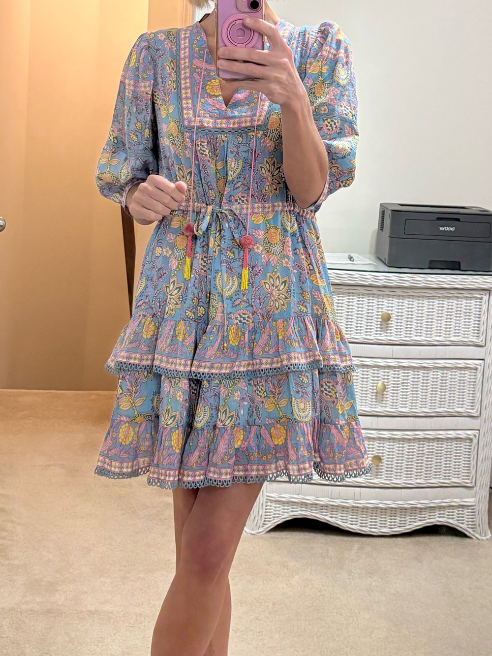 NWT Alicia Bell Kate Tiered Cotton and Silk Minidress Print Medium Dress - Picture 10 of 11